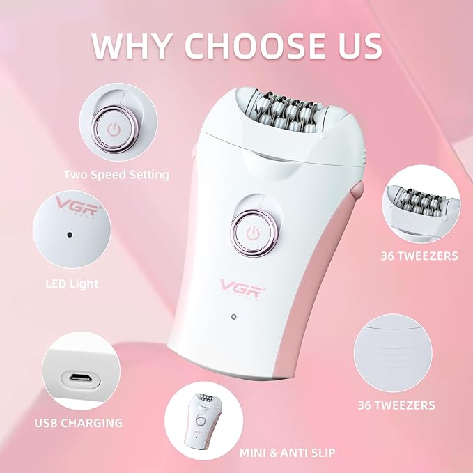 Glabrouse Skin Smooth Glide Epilator for Women,Facial Epilator for Women,Cordless Face Hair Remover with Light,Hair Rmoval for Face Bikini Legs, Body Removal Device-Velvo Beauty