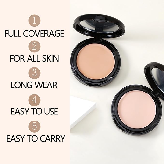 Powder Foundation,Long Wear Full Coverage Foundation with Sponge,Flawess Demi-Matte Finish,Brighten Correcting Color-Velvo Beauty