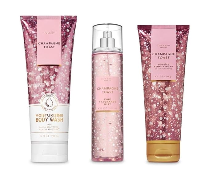 Bath and Body Works - Champagne Toast - 3 pc. Gift Set - Moisturizing Body Wash, Fine Fragrance Mist and Ultra Shea Body Cream - (2019 Edition)-Velvo Beauty