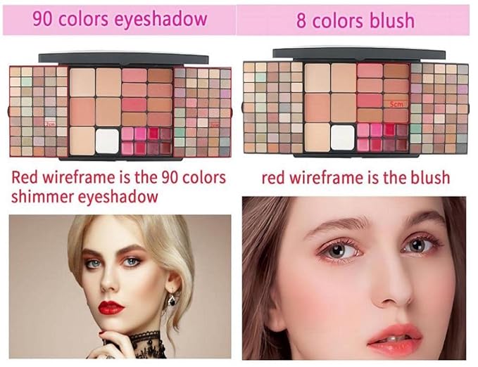 Professional Multi-in-one Makeup Gift Kit for Women - 90 eyeshadow Palette,8 Lipstick Set Lips,8 blush,5 concealer,4 brushes With Mirror,for girls, beginners and professionals Gift Kit-Velvo Beauty