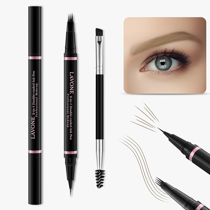 Eyebrow Pencil Makeup Kit, with Waterproof 2-IN-1 Microblading Eyebrow Pen, Eyebrow Pomade, Eyeliner and Dual-ended Eyebrow Brush, Brow Pencil Kit for Natural Eyebrows - Taupe-Velvo Beauty