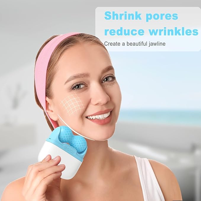 Ice Roller for Face and Eyes - Facial Skin Care Tools with 2 in 1 Face Roller and Travel Case, Self Care Gift for Men Women (Blue)-Velvo Beauty