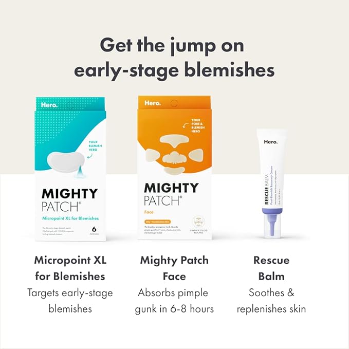 Mighty Patch Micropoint Large Hydrocolloid Pimple Patches for Face Blemishes from Hero Cosmetics, Acne Stickers for Early Stage Zits & Hidden Pimples, 1,385 Proprietary Micropoints, 6 Count-Velvo Beauty