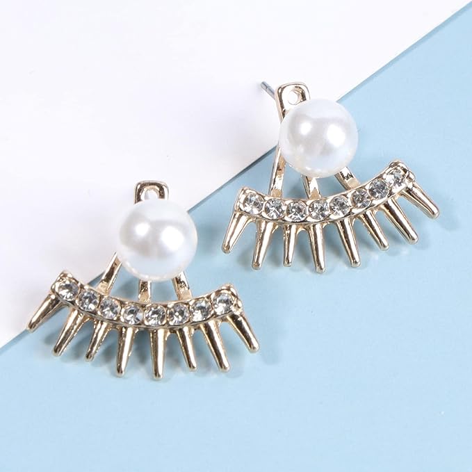 Punk Spike Ear Jacket Earrings Gold Pearl Studs Earrings Minimalist Front Back Studs Earrings Modern Edgy Earrings Jewelry for Women and Girls Gift-Velvo Beauty