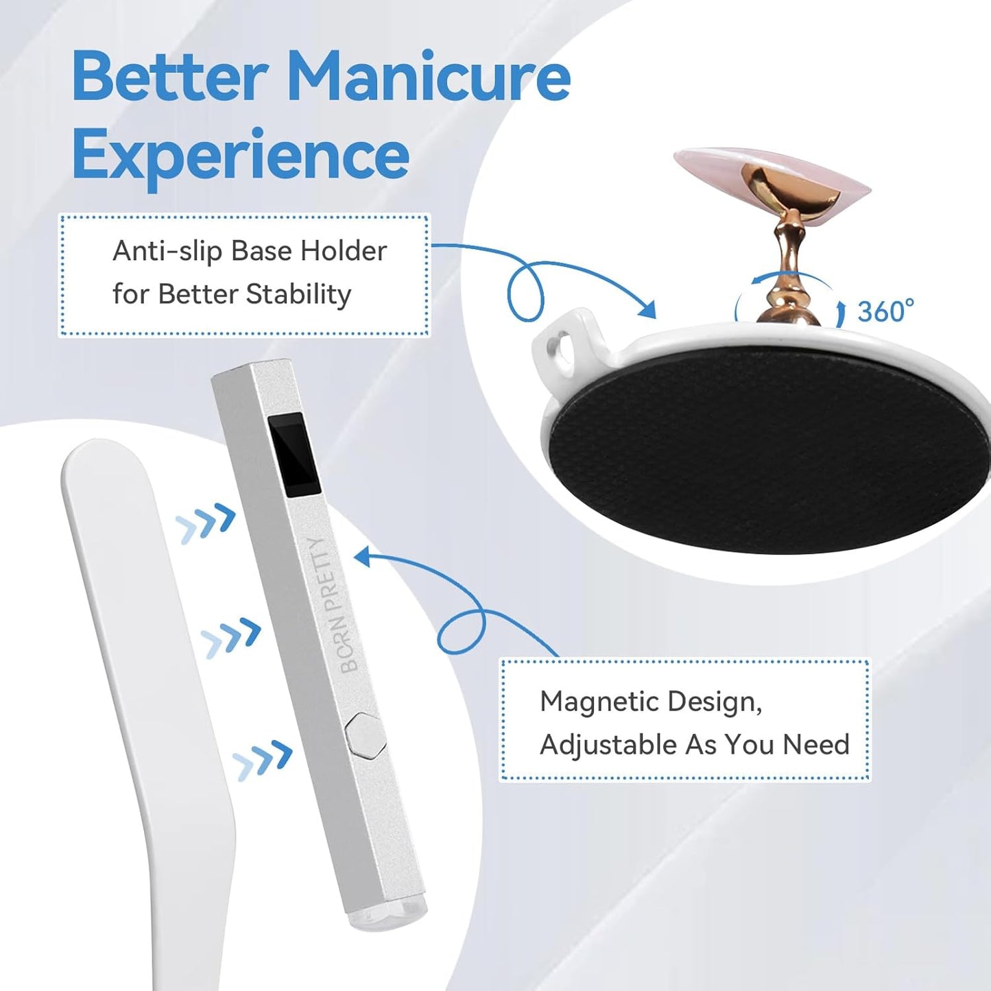 Born Pretty Handheld Magnetic U V Light for Nails, Metal Portable Mini Handheld U V Nail Light, Fast Curing U V Nail Dryer Nail Stamper Magnetic Stand Wireless Handheld LCD Display Screen-Velvo Beauty