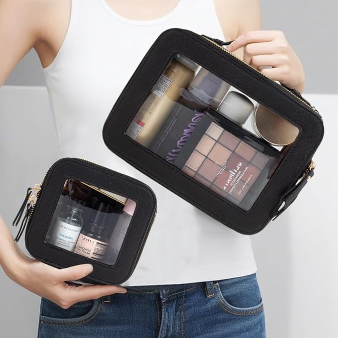 Clear Makeup Bag Small, TSA Approved Portable Toiletry Bag with Zipper Cosmetic Travel Bag Makeup Organizer Case Mini Makeup Pouch for Purse Car Organizer Bag for Women Men-Velvo Beauty