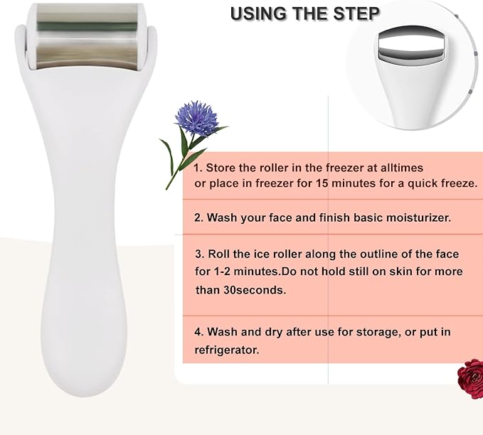 Ice Roller & Massager for Face & Eyes - Stainless Steel, 2 Pcs, Pain Relief, Dark Circles, Migraine (White)-Velvo Beauty