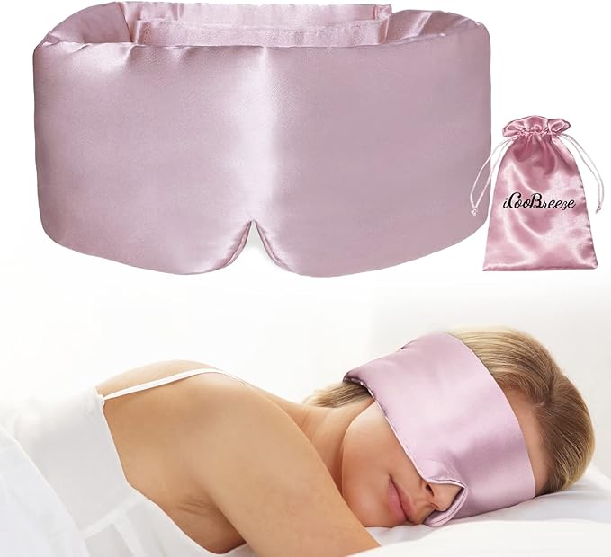 100% Natural Silk Eye Mask for Women Men, Soft Pressureless Cooling Blackout Eye Covers for Sleeping, Large Size Sleep Mask fits All Heads Adjustable, 1PC, Lotus Pink-Velvo Beauty