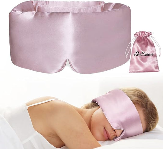 100% Natural Silk Eye Mask for Women Men, Soft Pressureless Cooling Blackout Eye Covers for Sleeping, Large Size Sleep Mask fits All Heads Adjustable, 1PC, Lotus Pink-Velvo Beauty