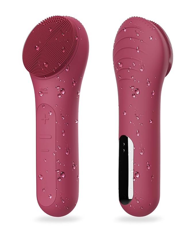 Face Scrubber, NågraCoola CLIE Facial Cleansing Brush, Waterproof and Rechargeable Face Scrub Brush for Men & Women, Cleansing, Exfoliating and Massaging, Electric Face Wash Brush - Berry-Velvo Beauty