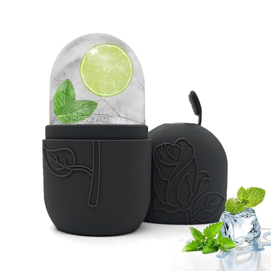 Ice Face Roller Massager for Face, Reusable Silicone Ice Cube Mold, Facial Beauty Ice Roller, Reduce Puffiness and Dark Circles, Minimize Pores & Improve Skin Texture (Black)-Velvo Beauty