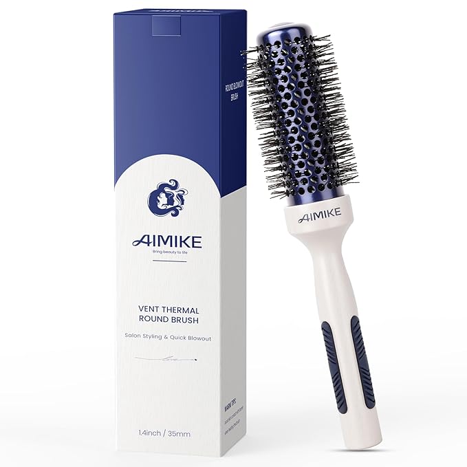 AIMIKE Nano Ionic Tech Small Round Brush, Ceramic Round Brush for Blow Drying, Styling and Boost Volume, Natural Wood Round Hair Brush, One Piece Design - 1.4 Inch/35mm-Velvo Beauty