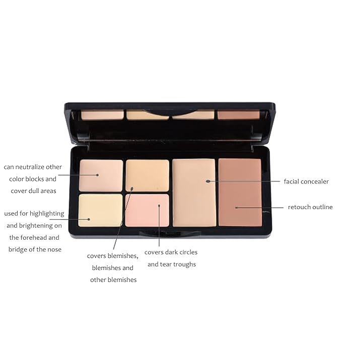 Concealer Contour Palette, 6 In 1 Color Correcting Concealer Contour Makeup Palette, Contouring Foundation Highlighting Makeup Kit for Dark Circles, Blemish With 2 Packs Brush (2#)-Velvo Beauty