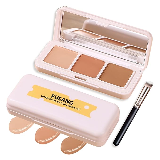 3 Colors Correcting Concealer Palette,Full Coverage Cream Contour Palette,Professional Contouring Foundation Long Wear Highlighting Concealer Contour Cream Makeup Palette with Brush-Velvo Beauty
