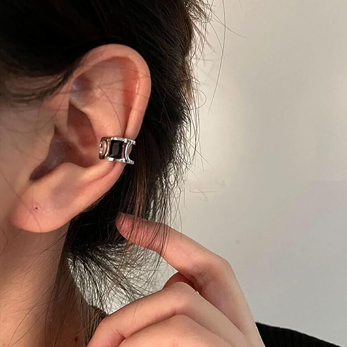 Vintage Crystal Ear Cuff Earrings Black Onyx Cuff Earrings Rhinestone Cartilage Earrings Silver Open Cuff Wrap Earrings Jewelry for Women-Velvo Beauty