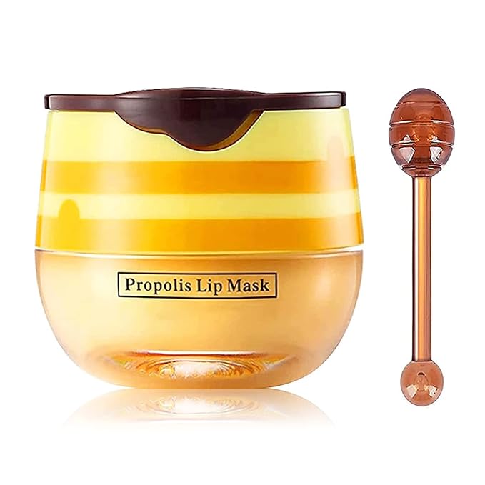 Honey Lip Balm Pot, Propolis Lip Mask, Strawberry Hydrating Propolis Lip Sleeping Mask, Prevent Dry&Cracked, Lip Repair Nourishes the Lip Skin (Honey)-Velvo Beauty