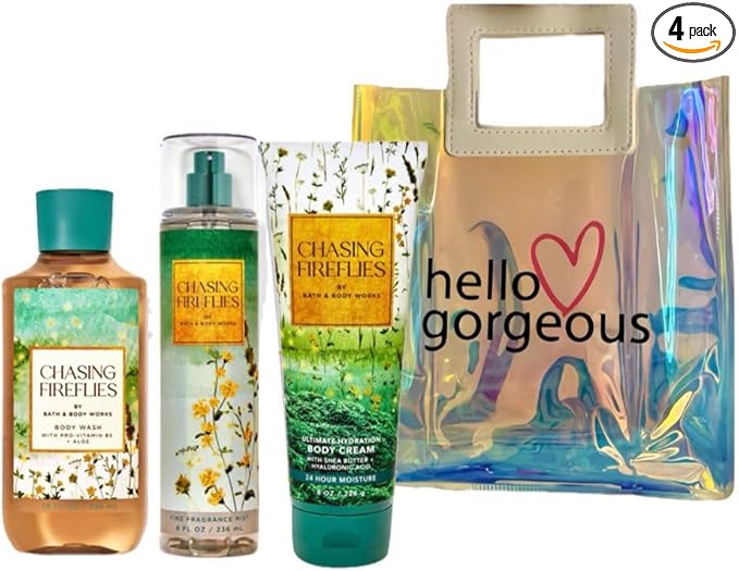 Bath & Body Works - 3 Piece Bundle - Spray - Body Cream - Shower Gel - Full Size and Gift Bag HELLO GORGEOUS (Chasing Fireflies)-Velvo Beauty