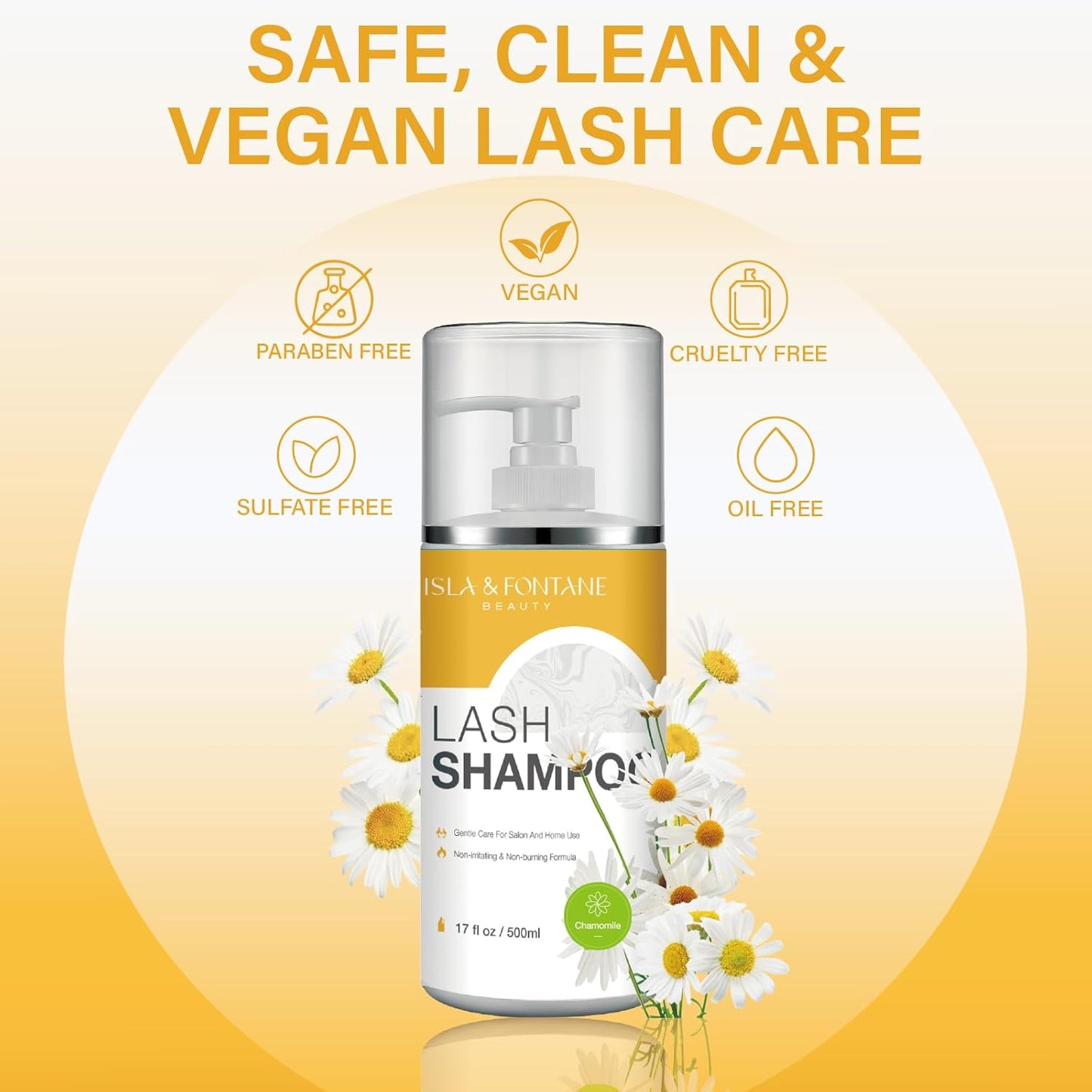 Isla & Fontane Lash Shampoo Bulk – Multi-Scent Series – 17 fl oz / 500ml | Gentle Eyelash Cleanser for Lash Extensions | Non-Irritating | Professional Lash Bath Foam For Salon And Home Use (Chamomile)-Velvo Beauty