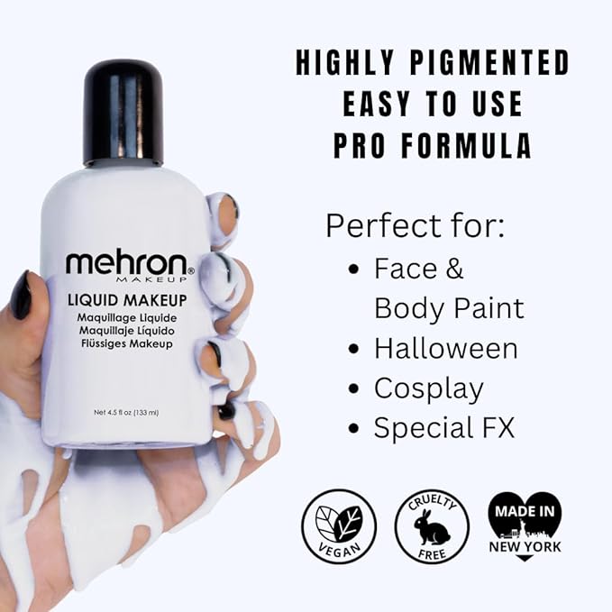 Mehron Makeup Liquid Makeup | Face Paint and Body Paint Perfect for Halloween, Cosplay I Air Brush Compatible 4.5 oz (133 ml) (MOONLIGHT WHITE)-Velvo Beauty