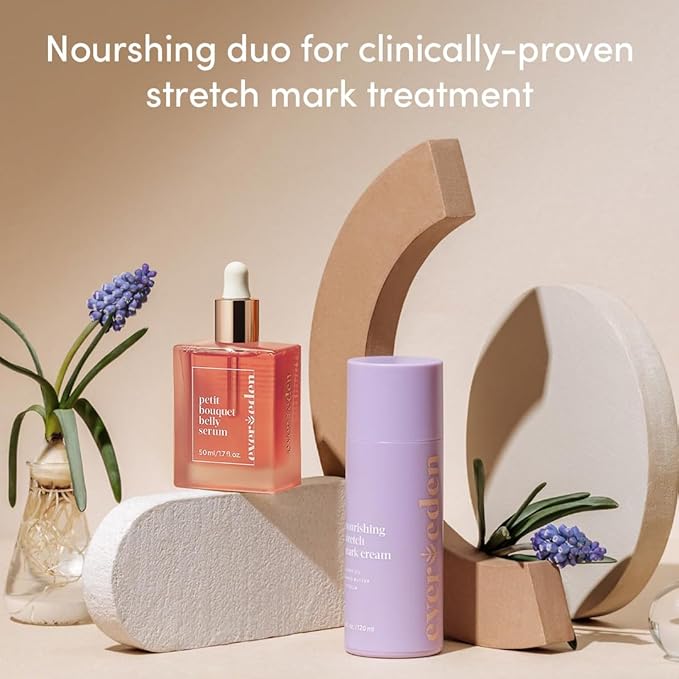 Evereden Postpartum Glow Duo - Petit Bouquet Belly Oil & Nourishing Stretch Mark Cream - Dermatologist-Developed Clean & Vegan Maternity Skincare Postpartum Gifts for New Mom - Stretch Mark Reduction-Velvo Beauty