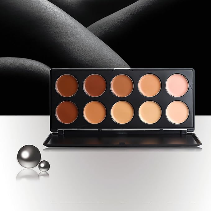 10 Shade Creamy Concealer Kit with Makeup Brush Set, 3 In 1 Professional Cream Concealer, Contour, Foundation, Color Corrector for Diminishes Appearance Dark Circles & Softens Fine Lines-Velvo Beauty