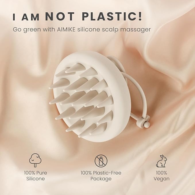 AIMIKE Scalp Massager Shampoo Brush, Soft Silicone Scalp Scrubber, Scalp Brush/Exfoliator for Washing Hair Dandruff, Scalp Massager Hair Growth Stimulator, Wet Dry Scalp Hair Scrubber - Oatmeal-Velvo Beauty