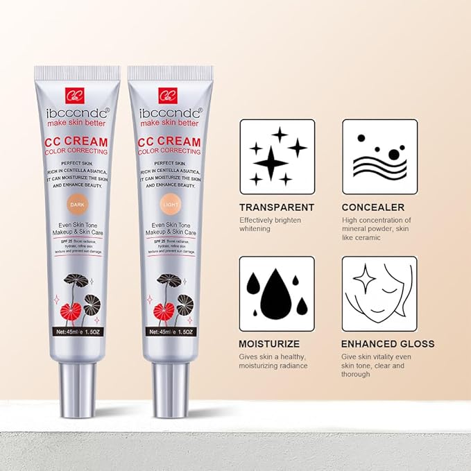 Color Correcting CC Cream with SPF 25, Coverage Lightweight Foundation, Hydrating Serum, Even Skin Tone Makeup and Skin Care, Boost Radiance, Refine Skin Texture, Avoid Sun Damage (LightLight, 1PCS)-Velvo Beauty