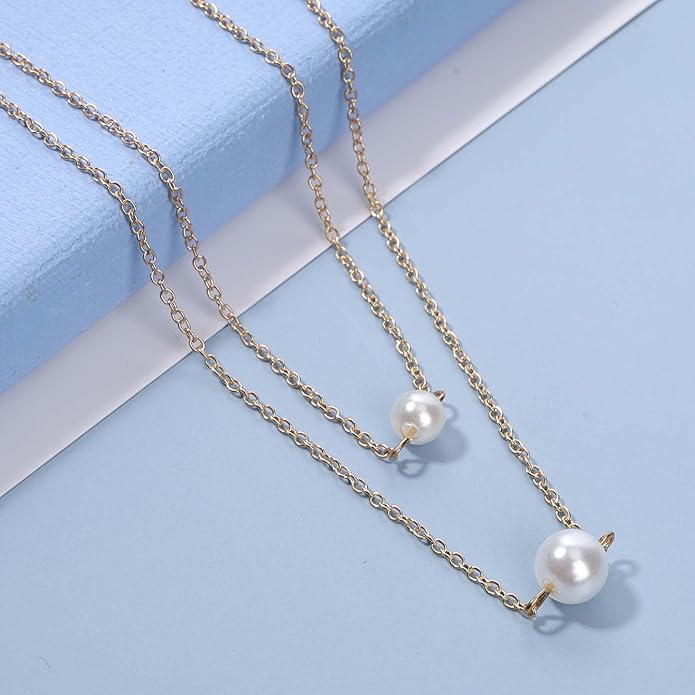 Boho Layered Pearl Necklace Choker Gold Pearl Pendant Necklace Multi Layer Vintage Necklace Chain Bridal Necklace Jewelry for Women and Girls-Velvo Beauty