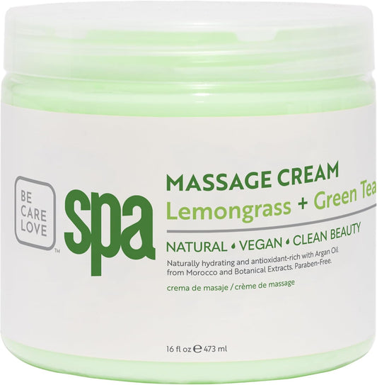 BCL SPA Massage Cream organic Lemongrass + Green Tea body lotion with shea butter, aloe vera, peppermint, argan and jojoba oils body cream to soothe, calm & revitalize the skin. Home/Pro use 16 fl oz-Velvo Beauty