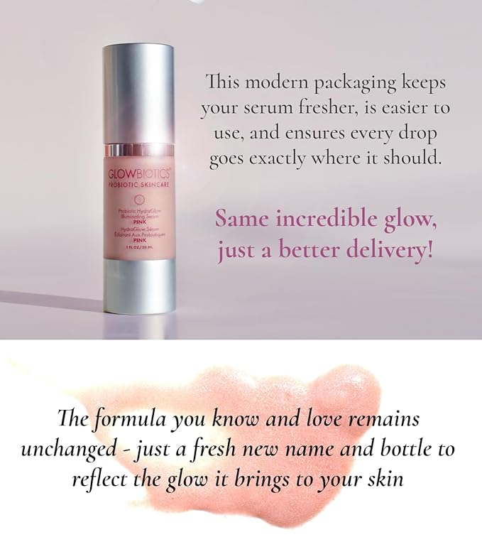 Glowbiotics Probiotic HydraGlow Illuminating Serum Pink: Hydrating Dew Drops for Radiant Skin, Illuminating Glow Enhancer with Hyaluronic Acid and Probiotics, 1 Fl Oz-Velvo Beauty