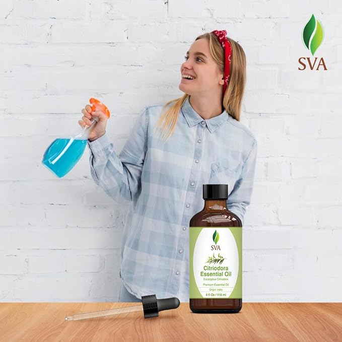 SVA Lemon Eucalyptus Essential Oil – 4 Fl Oz – 100% Natural Citriodora Oil - for Diffuser, Hair Care, Face, Skin Care, Aromatherapy, Scalp and Body Massage, Soap and Candle Making – with Dropper-Velvo Beauty