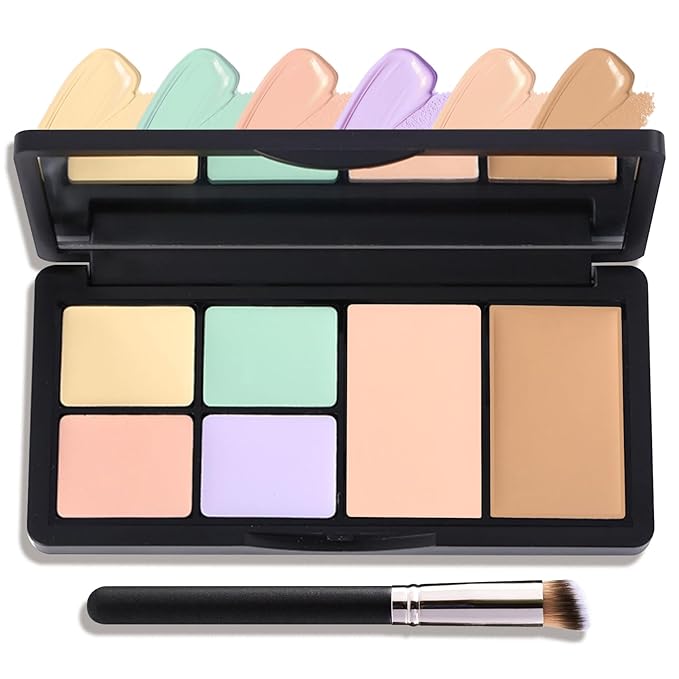 6 Colors Correcting Concealer Palette,Contouring Highlighting Concealer Palette Makeup Kit with Brush,Foundation Makeup Cream Contour Palette for Conceals Dark Circles,Blemish(01#)-Velvo Beauty