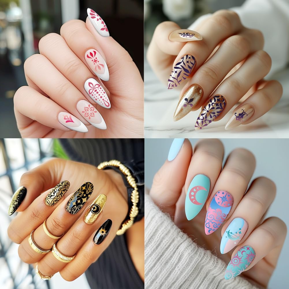 3Pcs Moon Nail Stamping Plate Set Star Sun Meteors Bohemia Stainless Steel Nail Stamp Templates Clear Silicone Nails Stamping with Stamper Scraper for Manicure Printing-Velvo Beauty