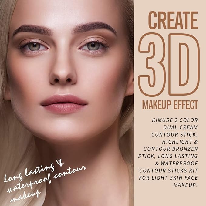 KIMUSE 2 Color Dual Cream , Highlight & Contour Bronzer Stick, Long Lasting & Waterproof Contour Sticks Kit for Light Skin Face Makeup-Velvo Beauty