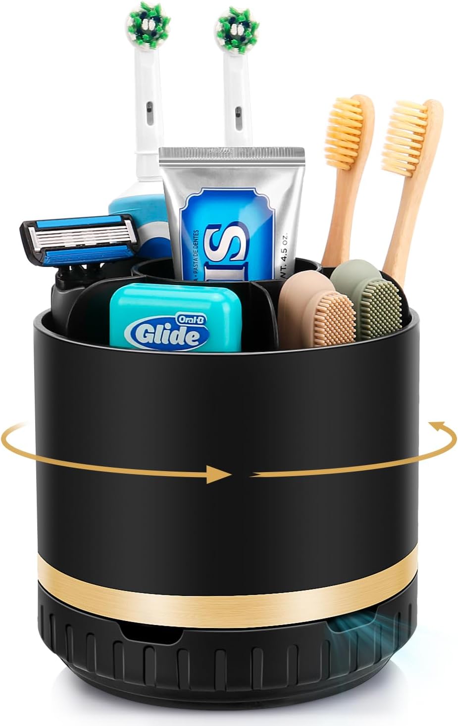 Bathroom Organizer Countertop - Rotating Black Toothbrush Holder for Bathroom Accessories Organization Detachable 6 Slots Bathroom Sink Storage Caddy Vanity Organizer-Velvo Beauty
