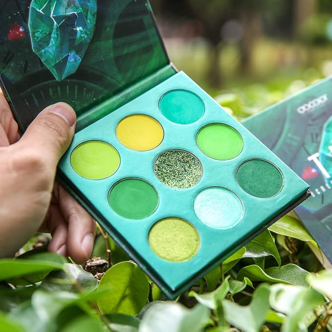 docolor Eyeshadow Palette 9 Colors Green Eyeshadow Gemstone Shadow Palette Highly Pigmented Mattes Shimmers Smokey Glitter Cream Colorful Powder Long Lasting Waterproof Makeup Palette-Velvo Beauty