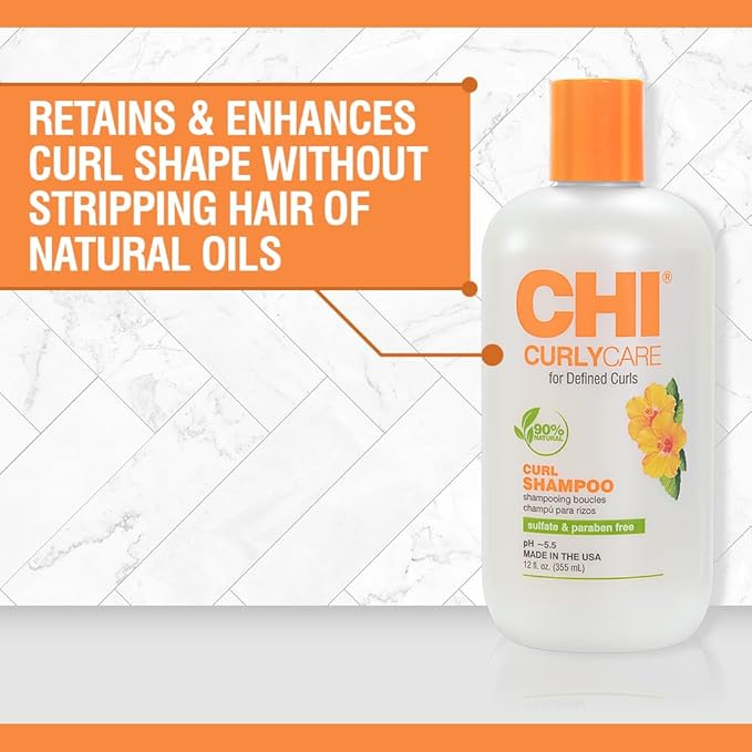 CHI CurlyCare Curl Shampoo, Hydrates Curls, Reduces Frizz & Increases Elasticity & Strength, Sulfate, Paraben, & Cruelty-Free, 12 Oz-Velvo Beauty