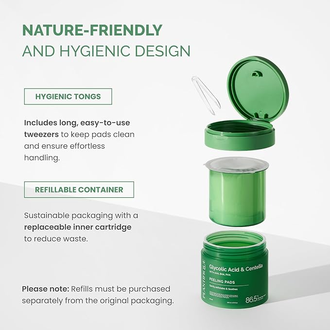 PLANTIFIQUE Korean Glycolic Acid Toner Pads 60 Pcs with Niacinamide, CICA - AHA BHA PHA Face Daily Peel Exfoliating Pads Formula for Gentle Skin Renewal for All Skin Types - Refillable Container-Velvo Beauty