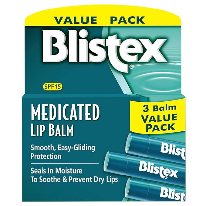 Blistex Medicated Lip Balm, 0.15 Ounce, 3 Count (Pack of 1) Prevent Dryness & Chapping, SPF 15 Sun Protection, Seals in Moisture, Hydrating Lip Balm, Easy Glide Formula for Full Coverage-Velvo Beauty