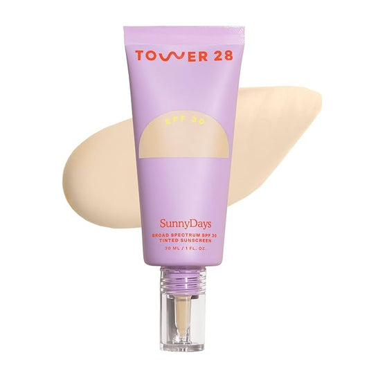 Tower 28 Beauty SunnyDays SPF 30 Tinted Mineral Sunscreen - For Sensitive Skin - 2-in-1 Facial Broad Spectrum UVA/UVB Protection + Foundation - Shade 10 LARCHMONT, 1 Fl Oz-Velvo Beauty