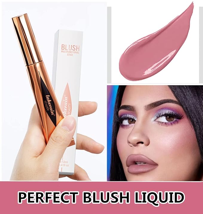 Go Ho Liquid Blush Beauty Wand,Soft Cream Blush Makeup,Liquid Face Blush Stick Contouring with Cushion Applicator,Easy to Blend & Long Lasting & Smooth Natural Dewy Finish,02 Happy Rose Blush-Velvo Beauty