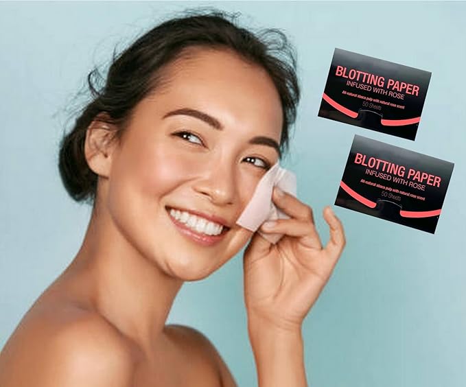 2 Pks ROSE INFUSED Natural Abaca Blotting Paper - 100 Oil Blotting Sheets - Makeup Friendly UNISEX All Skin Types Oily Skin Shine Blotter Photography Zoom Meetings Travel Gym School - MADE IN TAIWAN-Velvo Beauty
