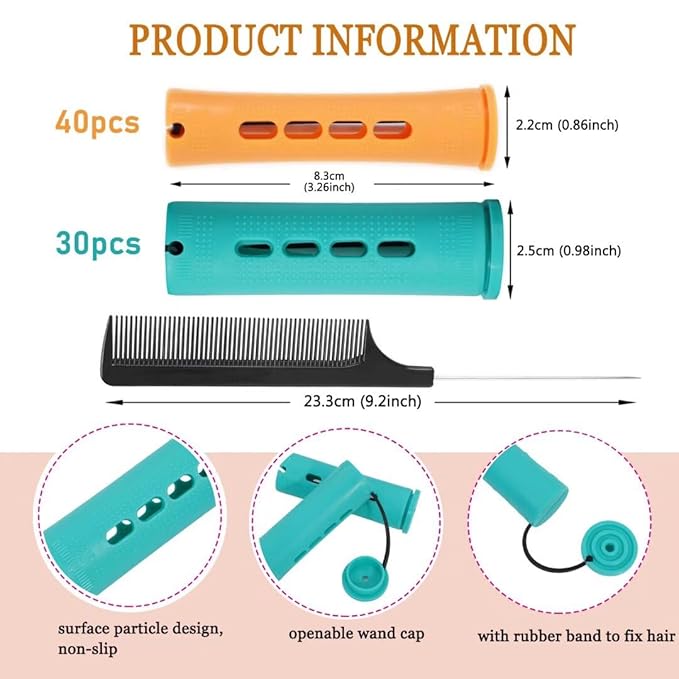 70pcs Perm Rods Set for Women's Natural Hair - Orange and Green Cold Wave Hair Rollers for Curling Long or Short Hair, DIY Hairdressing Tools-Velvo Beauty