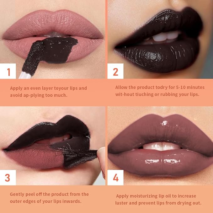Chocolate Brown Peel Off Lip Gloss Tattoo and Lip Oil, Lip Stain Peel Off Masque - Peel Off Lip Tint ,Long Lasting Waterproof Transfer-proof Lip Mask Lip Gloss Peel Off Lip Liner,Stay Lip Makeup 07#-Velvo Beauty