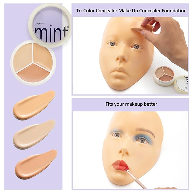 Makeup Practice Face, 2024 Upgrade 5D Makeup Mannequin Face Reusable Silicone Makeup Practice Face Board with Bracket, Come with Makeup remover & Concealer 3 Color & Makeup Bag White-Velvo Beauty