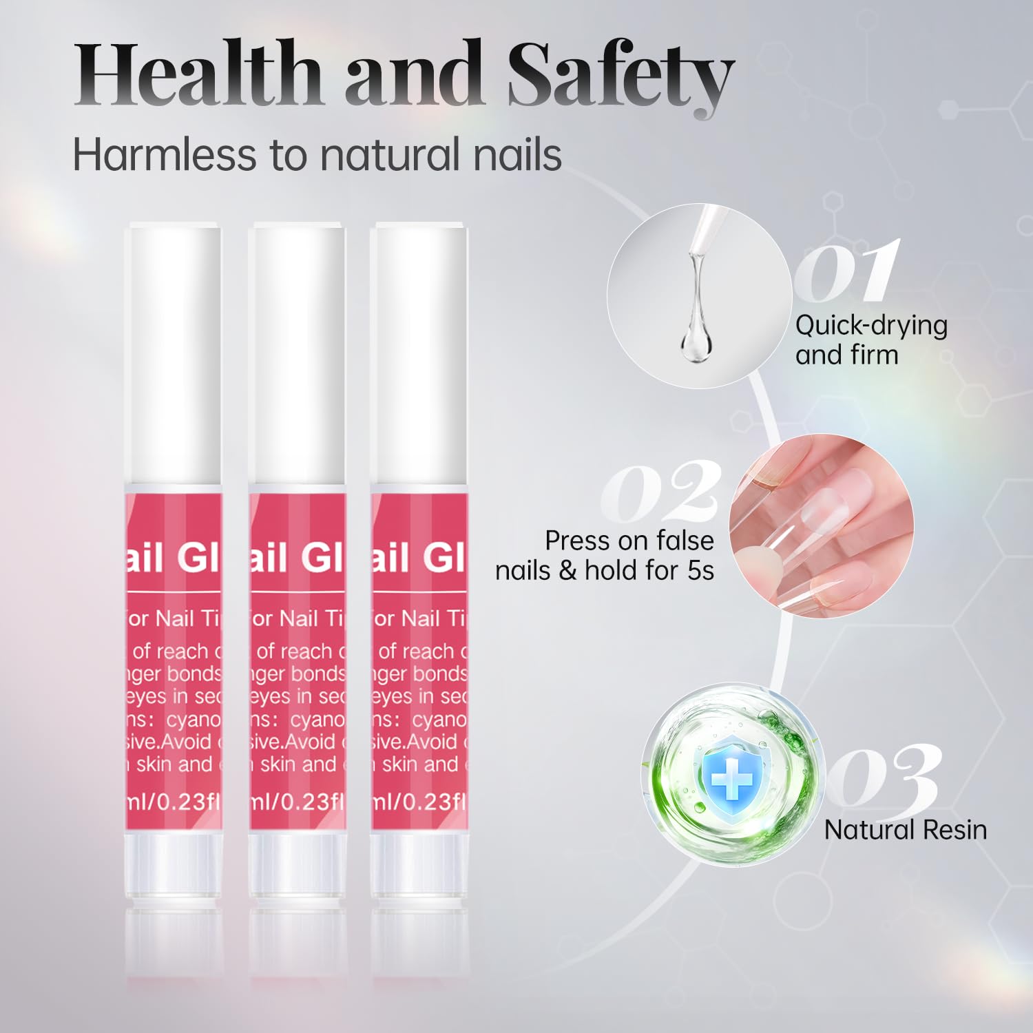 krofaue 100PCS Clear False Nails Tips and Nail Gule Kit, Half Cover Lady French Style Acrylic Artificial Tips 3Pcs Nail Glue for Nail Extension kit Nail Tips Art Salons and Home DIY-Velvo Beauty
