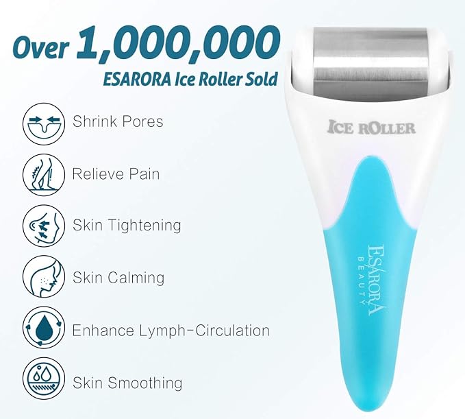 ESARORA Ice Roller for Face & Eye, Puffiness, Migraine, Pain Relief and Minor Injury, Skin Care Products, Blue-Velvo Beauty
