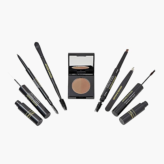 Arches & Halos - Ultimate Brow Hero Kit - Eyebrow Styling Makeup Kit, Pencil, Gel, Shading, Powder, Mousse, Natural and Bold Precise Brow Shaper - Hypoallergenic, Vegan - 7 Pc Kit, Medium-Velvo Beauty
