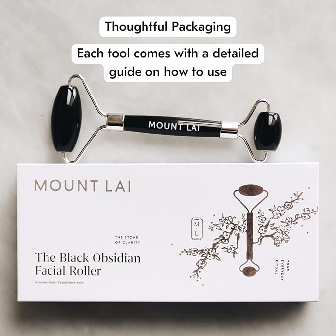 Mount Lai Warming Black Obsidian Facial Roller – The Stone of Clarity, Detoxifying Face Roller Tool for Purified Skin, Relaxation & Improved Circulation, Facial Massager Tool for Self-Care Ritual-Velvo Beauty
