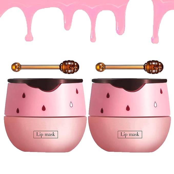 2 Pack Strawberry Lip Sleeping Mask,Plumping Lip Hydrating Bee Lip Balm Honey Pot Propolis Moisturizing Lip Balm With Stick，Lip Exfoliating Bee lip Balm Sleeping Lip Mask-Velvo Beauty